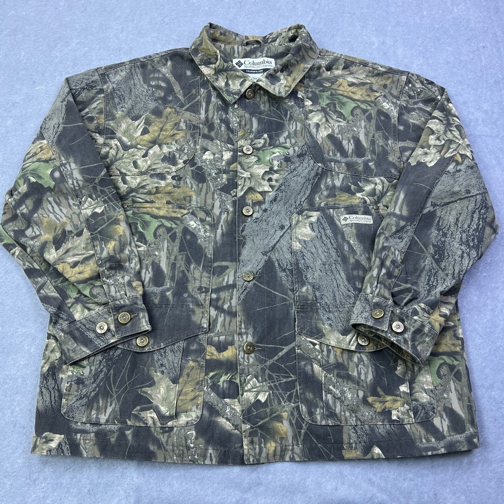 VTG 90s Columbia Canvas Camouflage Jacket Men's XXL Fleece Lined Hunting Shells‎